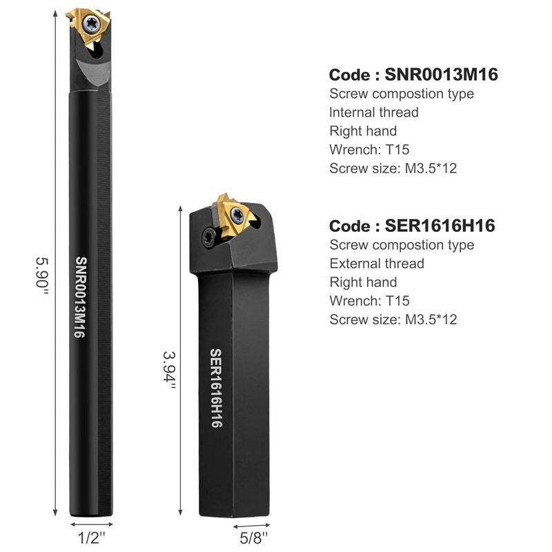 IWONGO Metal Lathe Cutting Tools - 1/2" and 5/8" Threading Tool Holder Boring Bars with 10pcs Indexable Carbide Inserts 16IR 16ER for Turning Threading Boring Lathe Cutting - Image 4